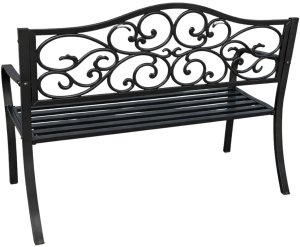 Lean Ławka Ogrodowa Taras Ogród Park Metalowa Oparcie Zdobiona Czarna 127 cm 22