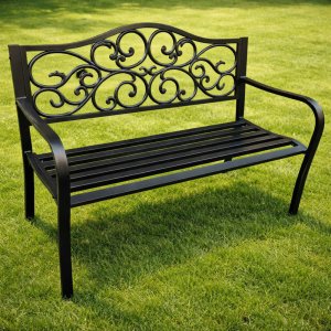 Lean Ławka Ogrodowa Taras Ogród Park Metalowa Oparcie Zdobiona Czarna 127 cm 23