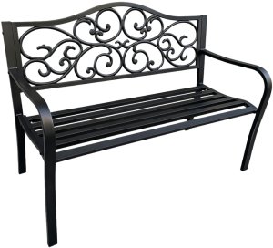 Lean Ławka Ogrodowa Taras Ogród Park Metalowa Oparcie Zdobiona Czarna 127 cm 27