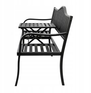 Lean Ławka Ogrodowa Taras Ogród Park Metalowa Oparcie Stolik Czarna 150 cm 2