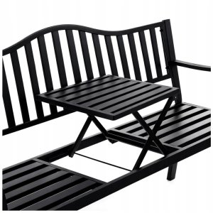 Lean Ławka Ogrodowa Taras Ogród Park Metalowa Oparcie Stolik Czarna 150 cm 3