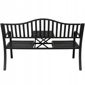 Lean Ławka Ogrodowa Taras Ogród Park Metalowa Oparcie Stolik Czarna 150 cm 5