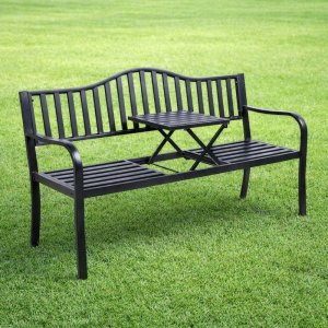 Lean Ławka Ogrodowa Taras Ogród Park Metalowa Oparcie Stolik Czarna 150 cm 6