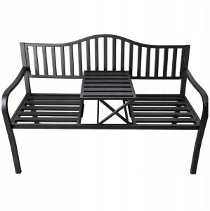 Lean Ławka Ogrodowa Taras Ogród Park Metalowa Oparcie Stolik Czarna 150 cm 7