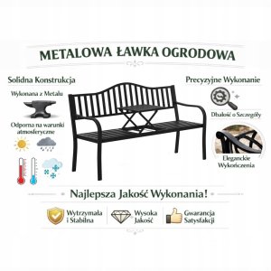 Lean Ławka Ogrodowa Taras Ogród Park Metalowa Oparcie Stolik Czarna 150 cm 8