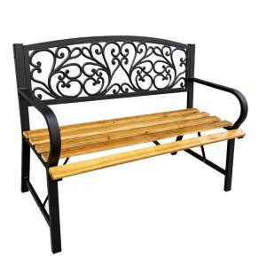 Lean Ławka Ogrodowa Park Taras Ogród Metalowe Oparcie Drewniana Zdobiona 118 cm 3