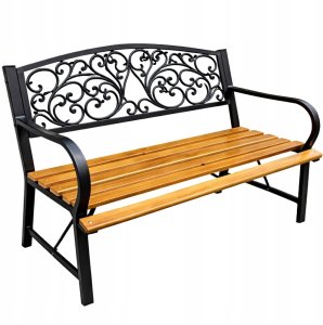 Lean Ławka Ogrodowa Park Taras Ogród Metalowe Oparcie Drewniana Zdobiona 118 cm 6