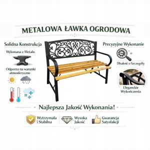 Lean Ławka Ogrodowa Park Taras Ogród Metalowe Oparcie Drewniana Zdobiona 118 cm 8