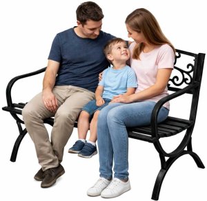 Lean Ławka Ogrodowa Taras Ogród Parkowa Metalowa Oparcie Zdobiona Czarna 127 cm 2