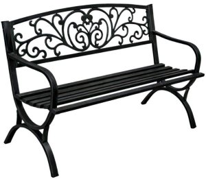 Lean Ławka Ogrodowa Taras Ogród Parkowa Metalowa Oparcie Zdobiona Czarna 127 cm 3