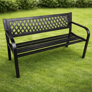 Lean Ławka Ogrodowa Parkowa Taras Ogród Metalowa Oparcie Czarna 120 cm 2