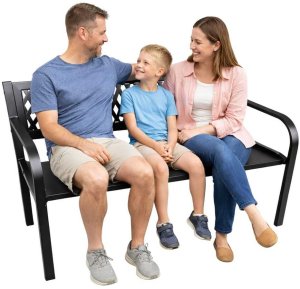 Lean Ławka Ogrodowa Parkowa Taras Ogród Metalowa Oparcie Czarna 120 cm 4