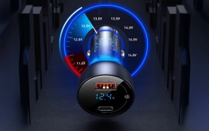 Ładowarka Baseus Ładowarka samochodowa Baseus Particular 65W USB-A USB-C QC PPS z wyświelaczem cyfrowym - ciemnoszara 2