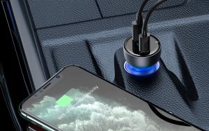 Ładowarka Baseus Ładowarka samochodowa Baseus Particular 65W USB-A USB-C QC PPS z wyświelaczem cyfrowym - ciemnoszara 3