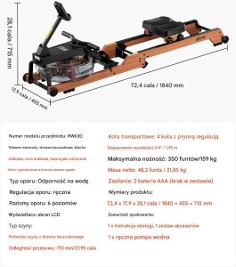 Wioślarz Wioślarz wodny drewniany składany 6 poziomów oporu LCD trening domowy 2