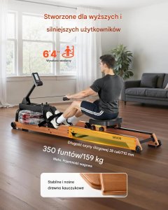 Wioślarz Wioślarz wodny drewniany składany 6 poziomów oporu LCD trening domowy 3