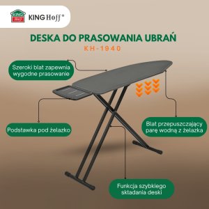KingHoff Deska do prasowania z podstawką, 7 poziomów, KINGHOFF KH-1940 4