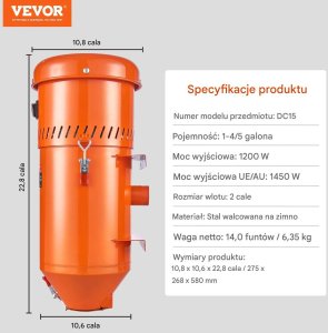 Odkurzacz przemysłowy Techrebal Odpylacz do piaskarki 1450W odciąg pyłu 6,8L do kabiny piaskarskiej 2
