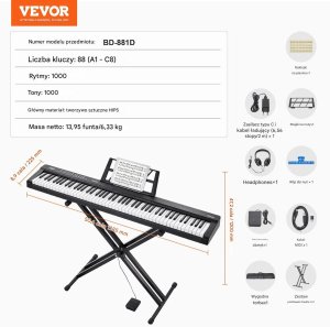 Pianino cyfrowe 88 klawiszy półważone Bluetooth zestaw dla początkujących 2