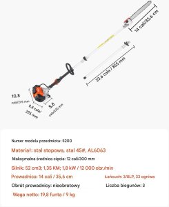 Piła łańcuchowa Wollen Piła spalinowa na wysięgniku 33cc 2,9 m do przycinania drzew 2