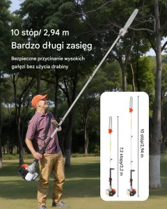 Piła łańcuchowa Wollen Piła spalinowa na wysięgniku 33cc 2,9 m do przycinania drzew 3