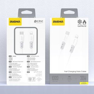 Kabel USB Dudao z miękkim silikonowym oplotem L25SX USB-C - Lightning 30W 1m Biały 2