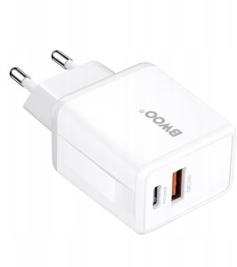 Ładowarka TelForceOne BWOO ładowarka sieciowa CDA182 QC 38W 1x USB-A + 1x USB-C z kablem USB-C-Lightning 1 m biała 3