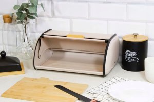 Chlebak Brunbeste Chlebak metalowy pojemnik na chleb pieczywo bułki 35x24x14.5cm beżowy BRUNBESTE BB-7703 5