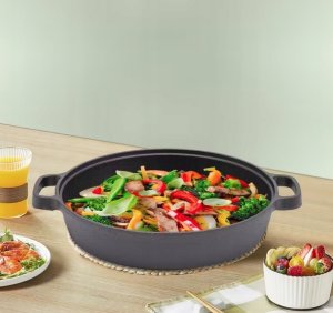 Patelnia KRISBERG Patelnia żeliwna wok 35cm z pokrywą KRISBERG KS-7742 3