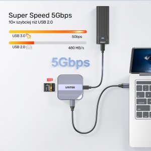 Czytnik Unitek Unitek Magnetyczny czytnik kart SD/Micro SD 6w1 | PD100W | 4K@60Hz | 5Gbps 2
