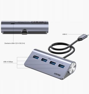 HUB USB Unitek Unitek Ergonomiczny hub USB-C | 4x USB-A | 5Gbps 2