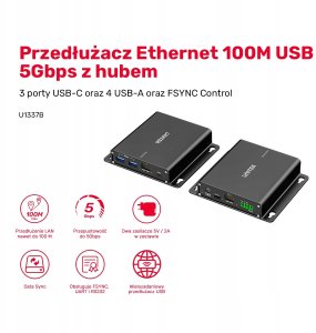 HUB USB Unitek Unitek Przedłużacz USB 5 Gb/s 100 m przez Ethernet z hubem 7