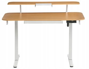 Biurko Beliani regulowane elektrycznie WILBANKS Jasny brąz/ biały 120 cm 60 cm Z portem USB 2