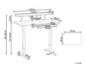 Biurko Beliani regulowane elektrycznie WILBANKS Jasny brąz/ biały 120 cm 60 cm Z portem USB 4