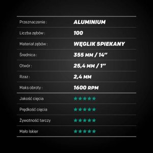 Evolution Piła tarczowa do cięcia aluminium Evolution EVOMAX 355 mm Ø355 x 25,4 mm, 100 zębów TCT 4