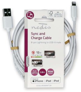 Kabel USB Nedis Nedis CCGL39300WT20 kabel Lightning 2 m Biały 3