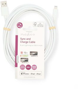 Kabel USB Nedis Lightning 3 m Biały (CCGL39300WT30) 4