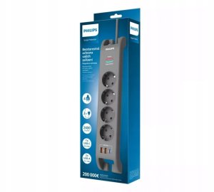 Listwa zasilająca Philips przeciwprzepięciowa 4 gniazda 2 m szara (Phil-SPN4140GA/60) 2