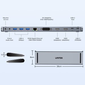 Stacja/replikator Unitek uHUB11+ USB-C z DisplayLink (D1147AGY01) 4