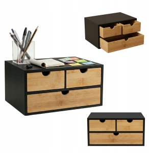 Bambusowy organizer na biurko HEGO,16 cm, 3 szufladkowy szufladkami 12