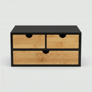 Bambusowy organizer na biurko HEGO,16 cm, 3 szufladkowy szufladkami 3