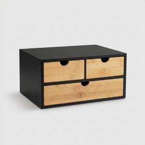 Bambusowy organizer na biurko HEGO,16 cm, 3 szufladkowy szufladkami 4