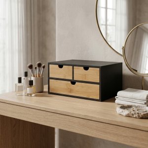 Bambusowy organizer na biurko HEGO,16 cm, 3 szufladkowy szufladkami 9