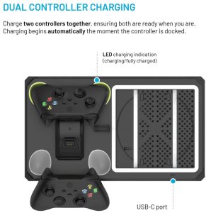 Wielofunkcyjna stacja FIXED pro Xbox Series X a S z wentylacją i ładowaniem dla dwóch kontrolerów Xbox, czarny 4