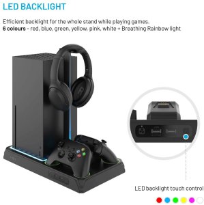 Wielofunkcyjna stacja FIXED pro Xbox Series X a S z wentylacją i ładowaniem dla dwóch kontrolerów Xbox, czarny 6