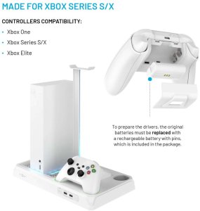Wielofunkcyjna stacja FIXED pro Xbox Series X a S z wentylacją i ładowaniem pro dwa ovladače Xbox, biały 3