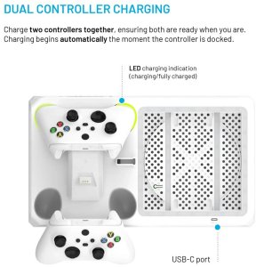 Wielofunkcyjna stacja FIXED pro Xbox Series X a S z wentylacją i ładowaniem pro dwa ovladače Xbox, biały 4