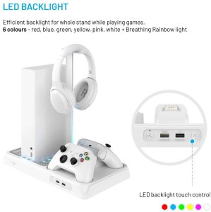 Wielofunkcyjna stacja FIXED pro Xbox Series X a S z wentylacją i ładowaniem pro dwa ovladače Xbox, biały 6