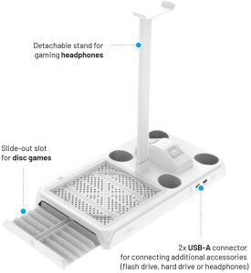 Wielofunkcyjna stacja FIXED pro Xbox Series X a S z wentylacją i ładowaniem pro dwa ovladače Xbox, biały 7
