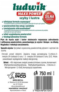 Ludwik Ludwik Maxx Power Płyn do Mycia Szyb i Luster Extra Mocny Spray 750ml 2